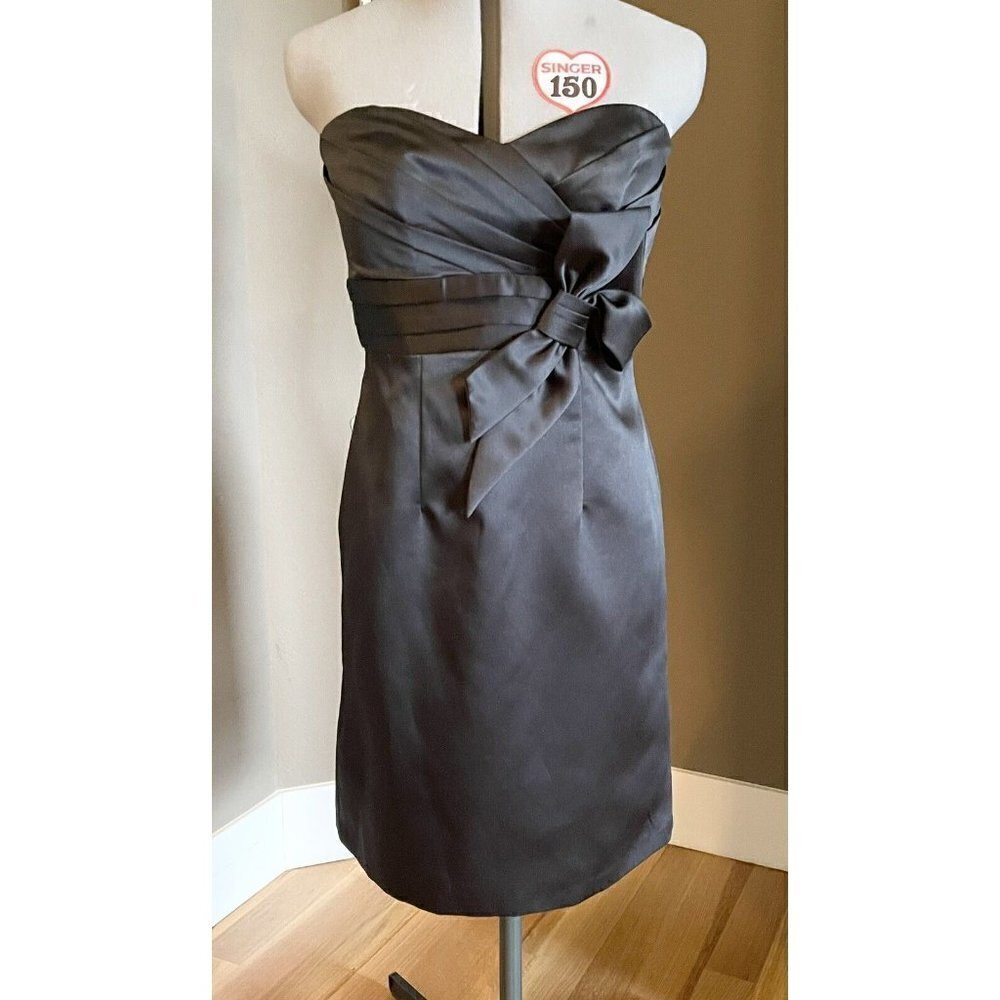 Alfred Angelo Formal Dress Black Satin Sheath Size 2 Cocktail Short Pencil Bow